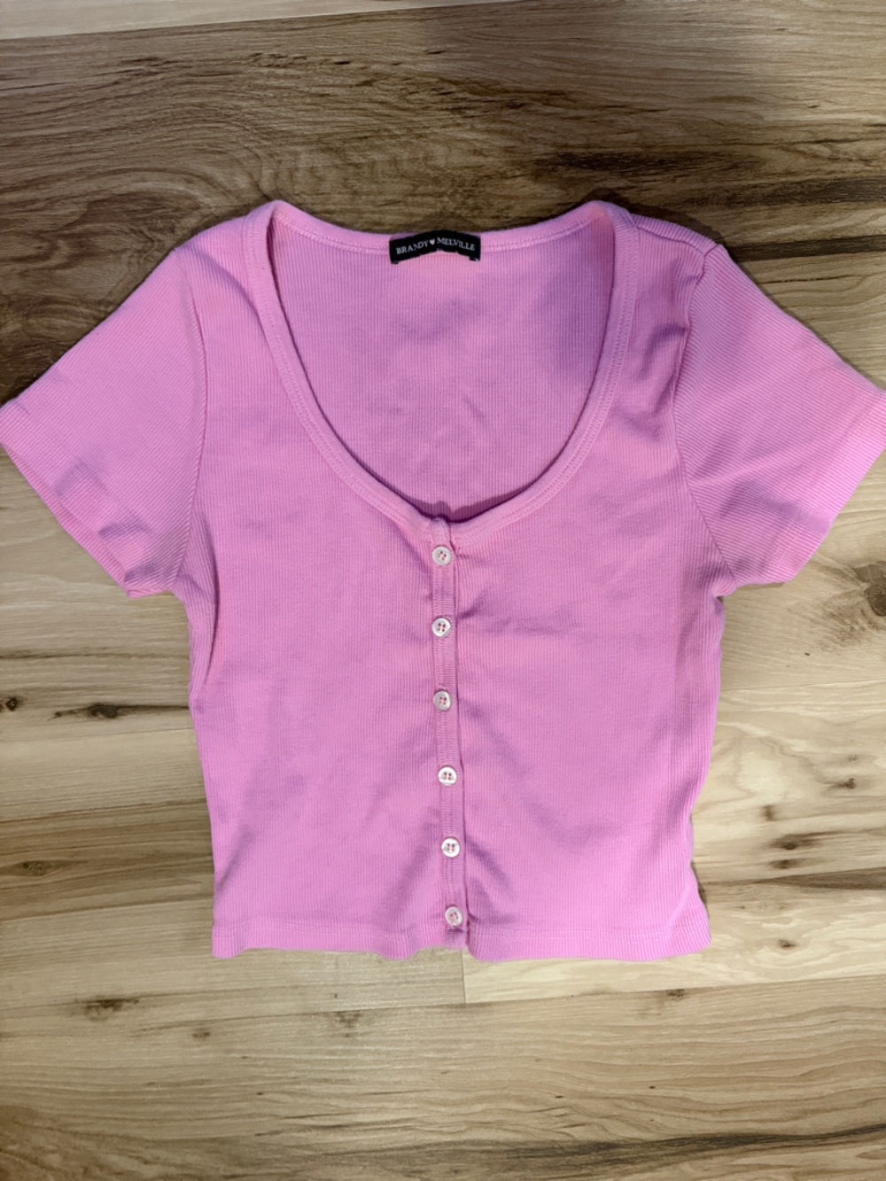 Brandy Melville Pink Ribbed Button-Front Crop Top
